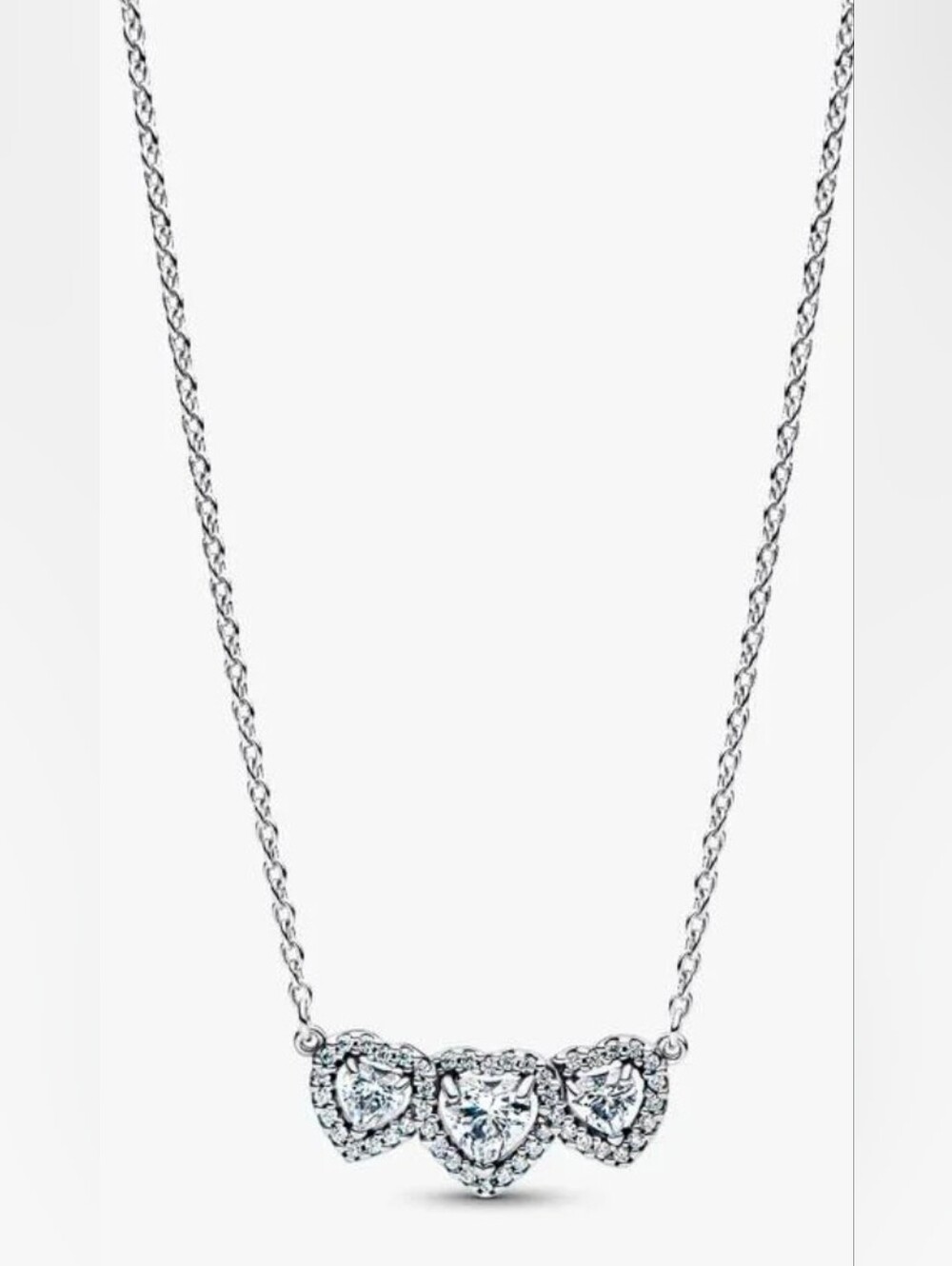 Authentic NEW Pandora Halo Heart Trilogy Collier Necklace CZ S925ALE